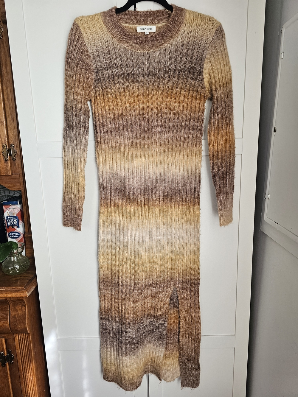 Heartloom Marina Ombre Stripe Ribbed Knit Sweater Dress Tan Brown Size S